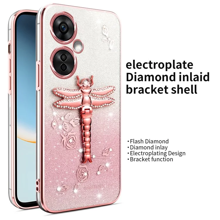 Custodia per OnePlus Nord CE 3 Lite 5G / Nord N30 5G di KADEM, con supporto per cavalletto, fiori TPU e glitter - Rosa