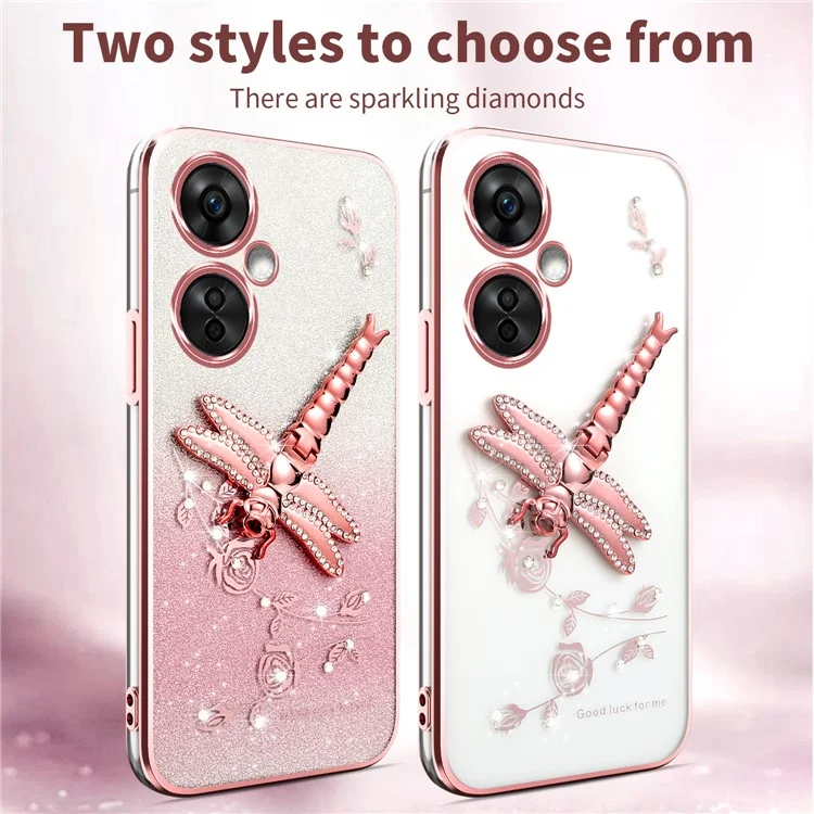 Custodia per OnePlus Nord CE 3 Lite 5G / Nord N30 5G di KADEM, con supporto per cavalletto, fiori TPU e glitter - Rosa