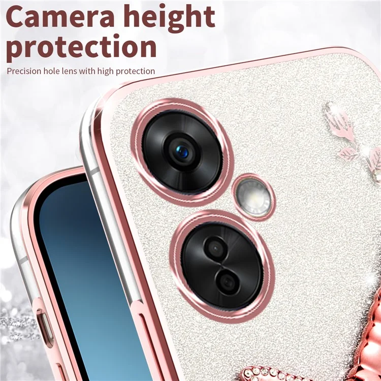 Custodia per OnePlus Nord CE 3 Lite 5G / Nord N30 5G di KADEM, con supporto per cavalletto, fiori TPU e glitter - Rosa