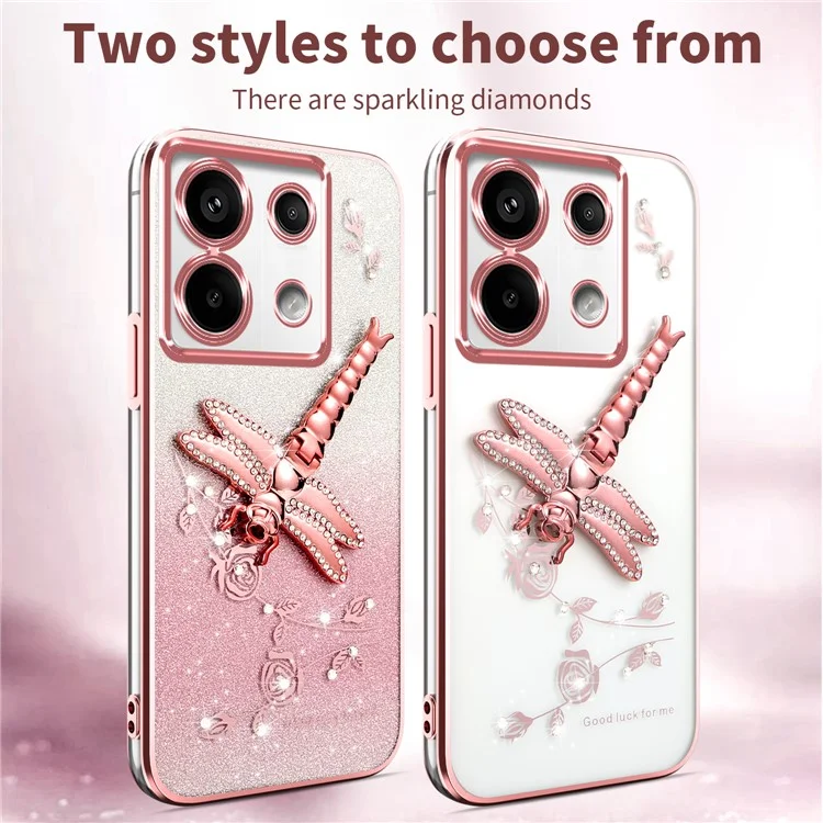 KADEM Hülle für Xiaomi Redmi Note 13 Pro 5G - Dragonfly Kickstand TPU Blumen Glitzer Handyhülle - Pink
