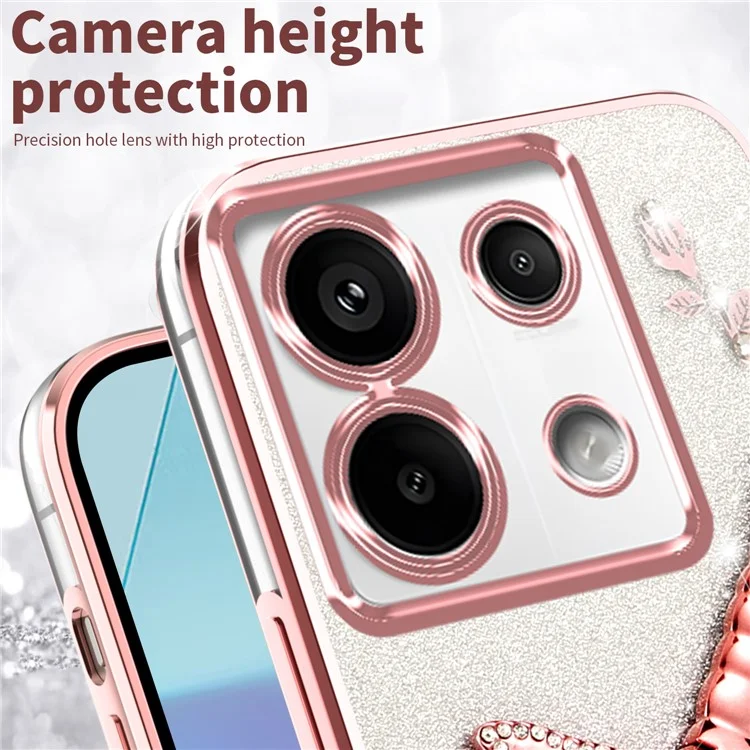 KADEM Hülle für Xiaomi Redmi Note 13 Pro 5G - Dragonfly Kickstand TPU Blumen Glitzer Handyhülle - Pink