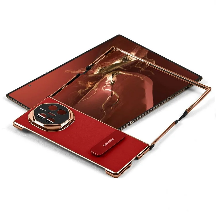 Étui de téléphone ultime avec support pour Huawei Mate XT en cuir et PC - Rouge