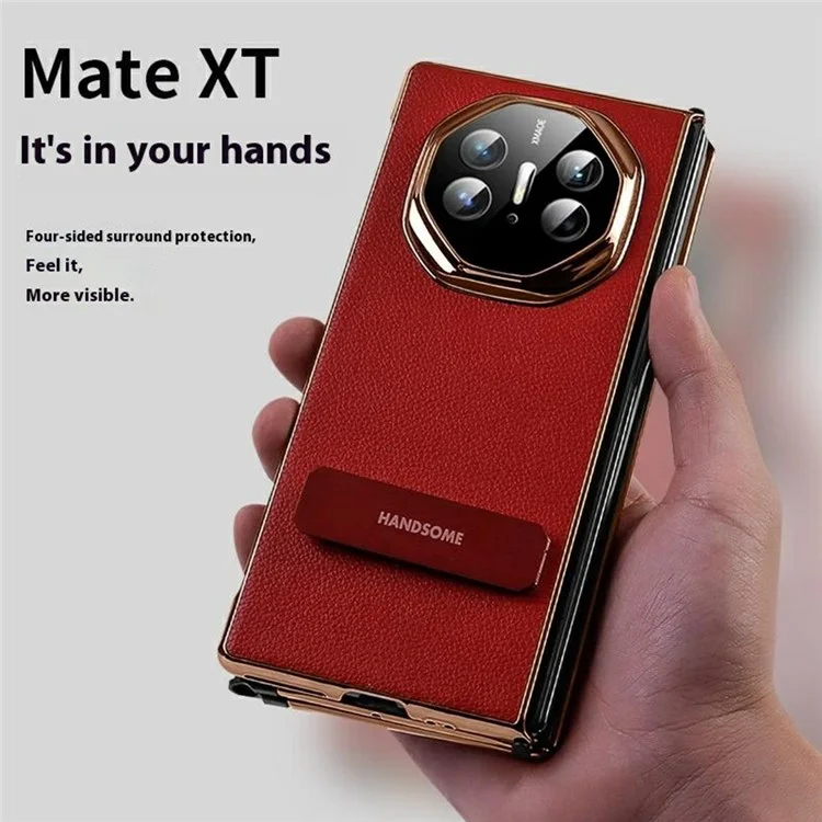 Étui de téléphone ultime avec support pour Huawei Mate XT en cuir et PC - Rouge