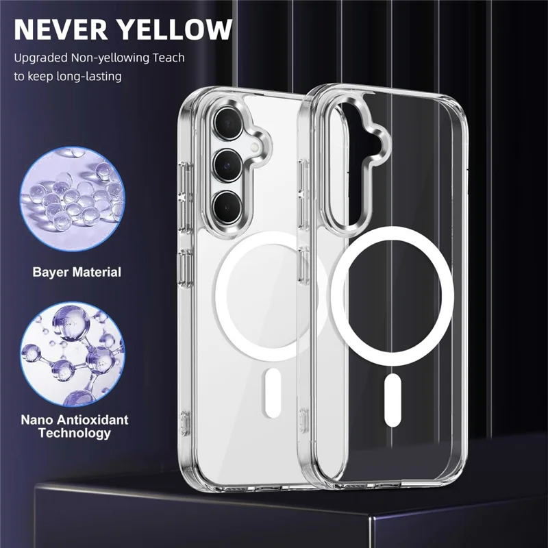 For Samsung Galaxy S24 FE Magnetic Case TPU+PC Transparent Phone Cover - Grey