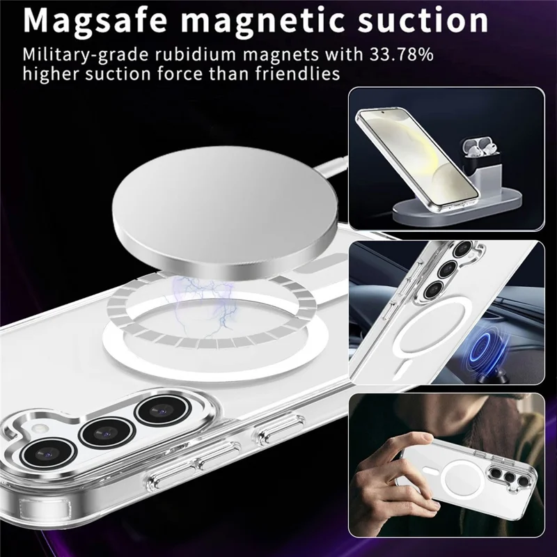 For Samsung Galaxy S24 FE Magnetic Case TPU+PC Transparent Phone Cover - Grey