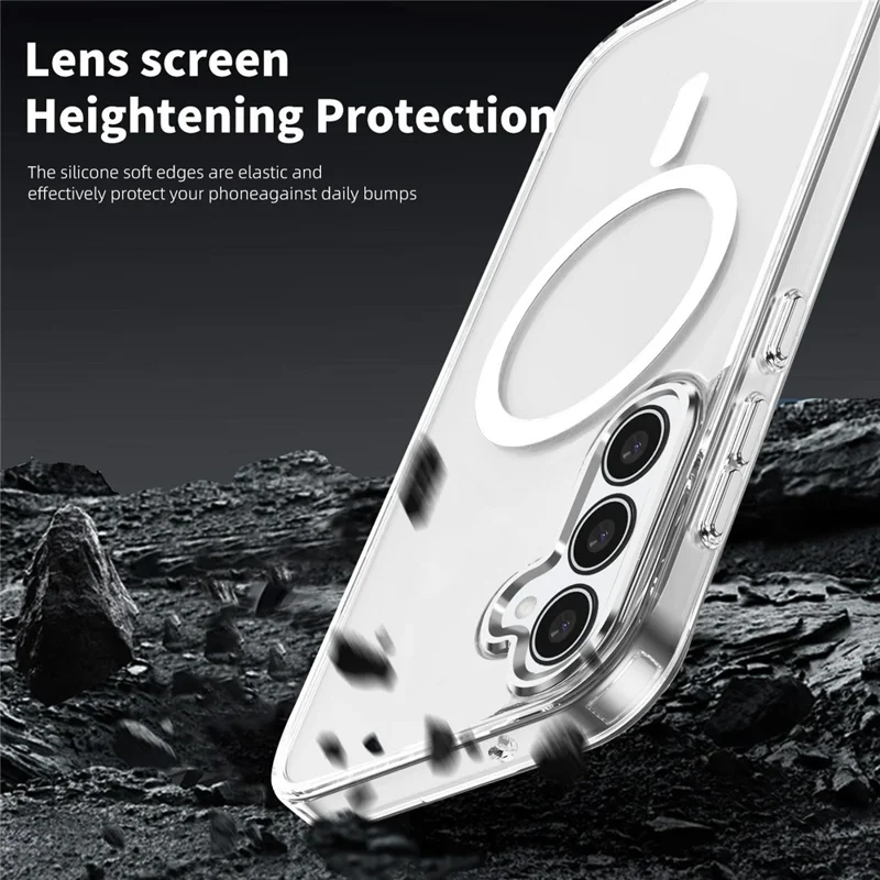 For Samsung Galaxy S24 FE Magnetic Case TPU+PC Transparent Phone Cover - Grey