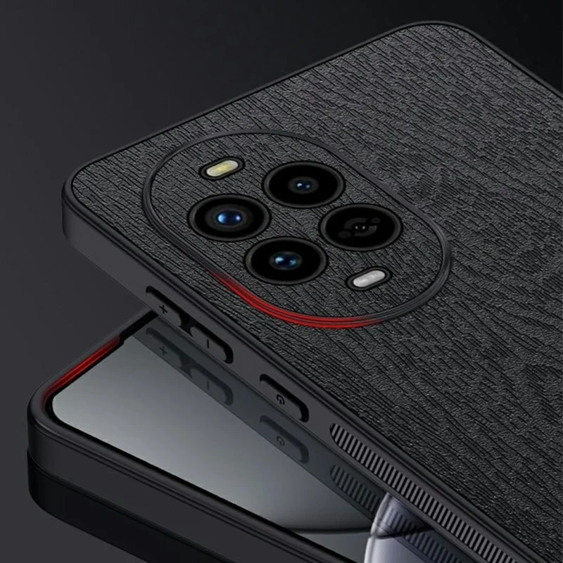For Huawei nova 13 Pro 5G Case Træstruktur PU-læder med belægning PC+TPU Telefonbeskyttelse - Sort