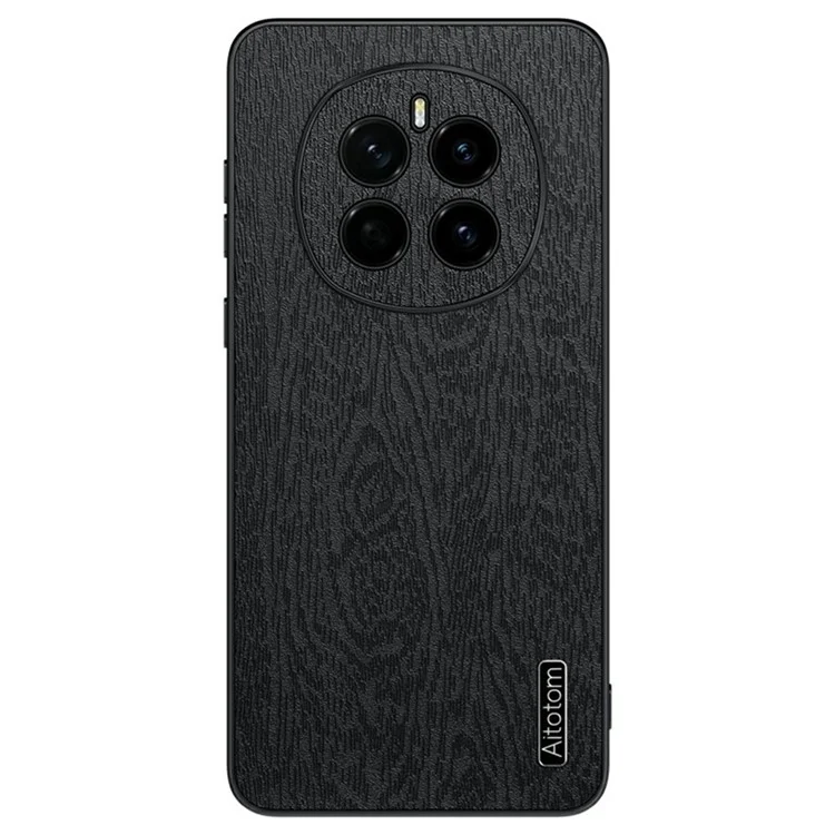 For Honor Magic7 5G Case Wood Texture PU Leather Coated PC+TPU Phone Cover - Nero