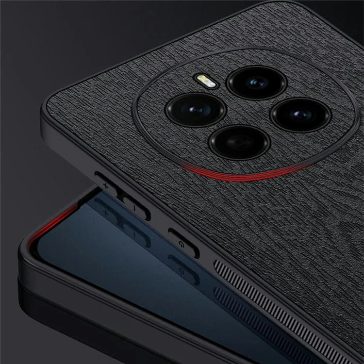 For Honor Magic7 5G Case Wood Texture PU Leather Coated PC+TPU Phone Cover - Nero