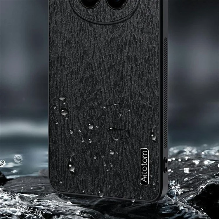 For Honor Magic7 5G Case Wood Texture PU Leather Coated PC+TPU Phone Cover - Nero