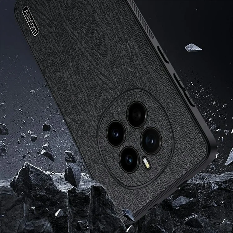 For Honor Magic7 5G Case Wood Texture PU Leather Coated PC+TPU Phone Cover - Nero