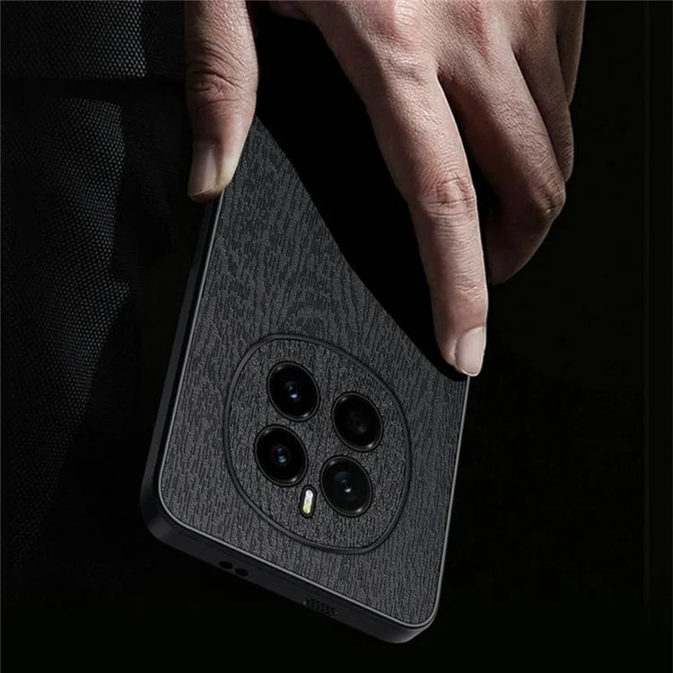 For Honor Magic7 5G Case Wood Texture PU Leather Coated PC+TPU Phone Cover - Nero