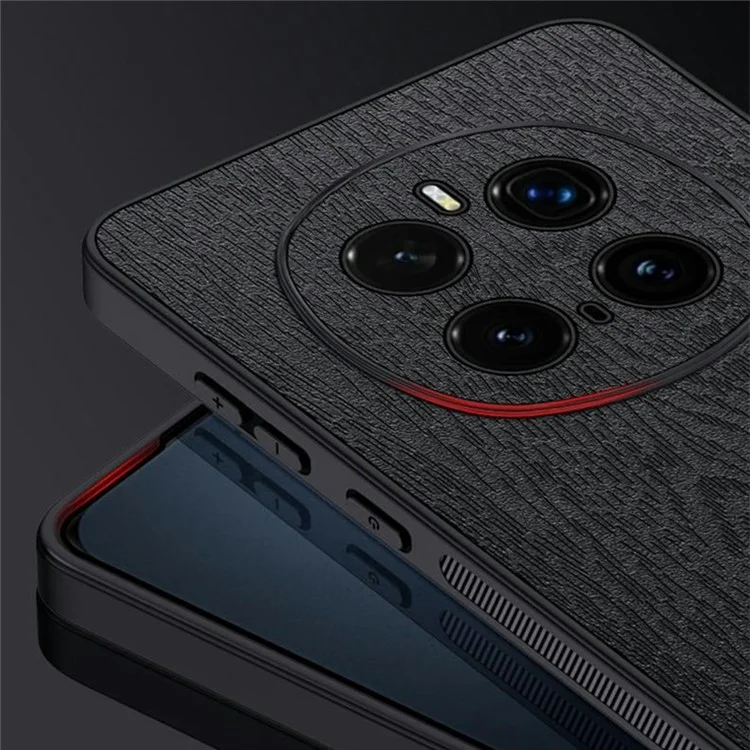 Funda For Honor Magic7 Pro 5G con textura de madera y recubrimiento de piel de poliuretano PC+TPU - Negro