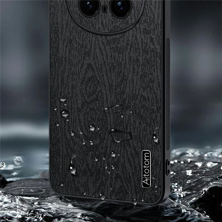 Funda For Honor Magic7 Pro 5G con textura de madera y recubrimiento de piel de poliuretano PC+TPU - Negro