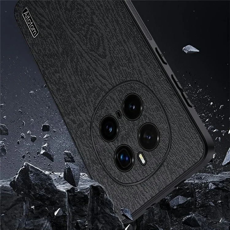 Funda For Honor Magic7 Pro 5G con textura de madera y recubrimiento de piel de poliuretano PC+TPU - Negro