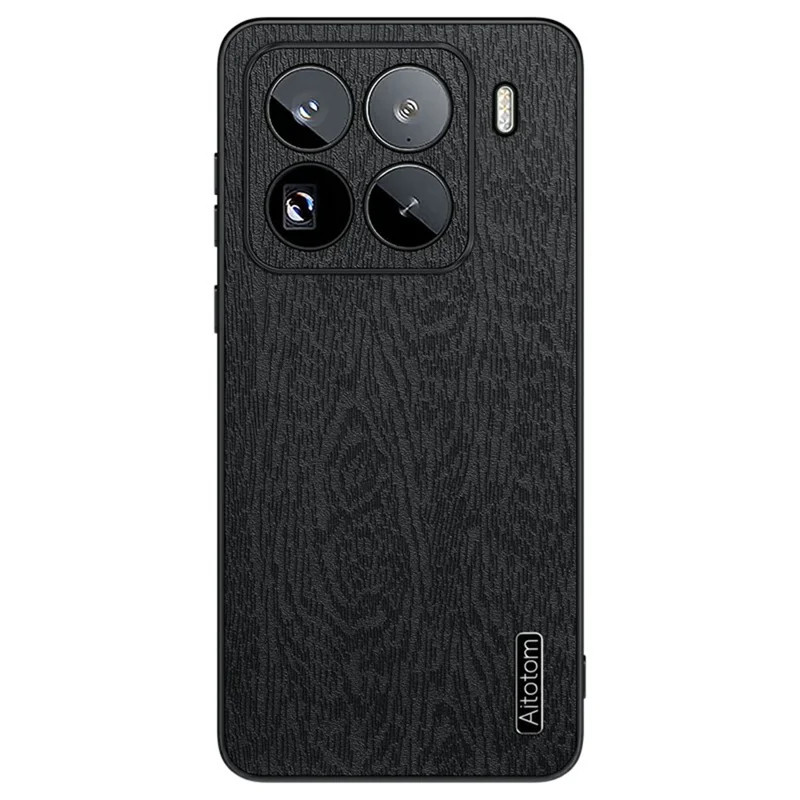 For Xiaomi 15 Pro Case Wood Texture PU Leather Coated PC+TPU Phone Cover - Black