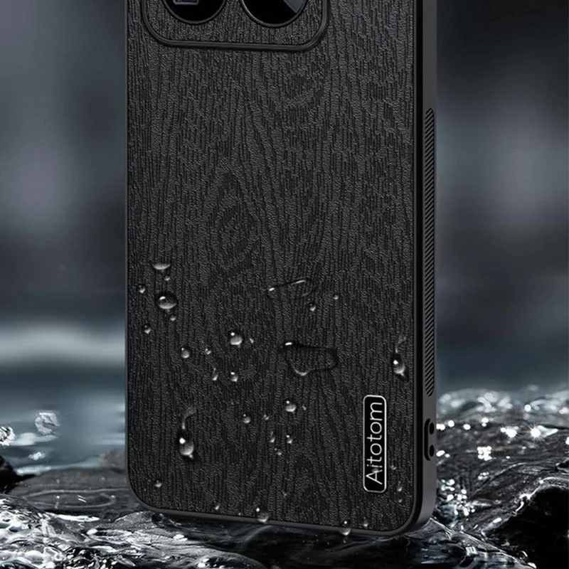 For Xiaomi 15 Pro Case Wood Texture PU Leather Coated PC+TPU Phone Cover - Black