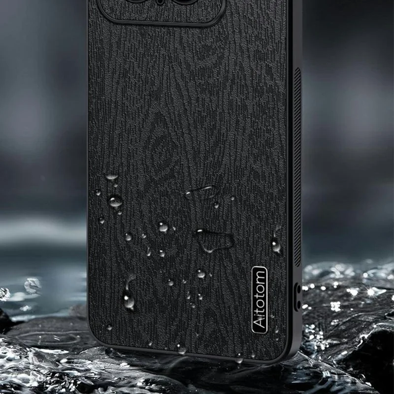 For Xiaomi 15 Case Wood Texture PU Leather Coated PC+TPU Phone Cover - Black