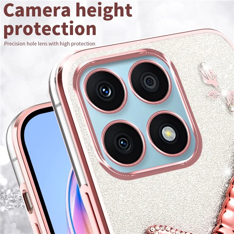KADEM Per Honor X6a 4G Custodia Dragonfly Kickstand TPU Fiori Glitter Cover per Telefono - Rosa