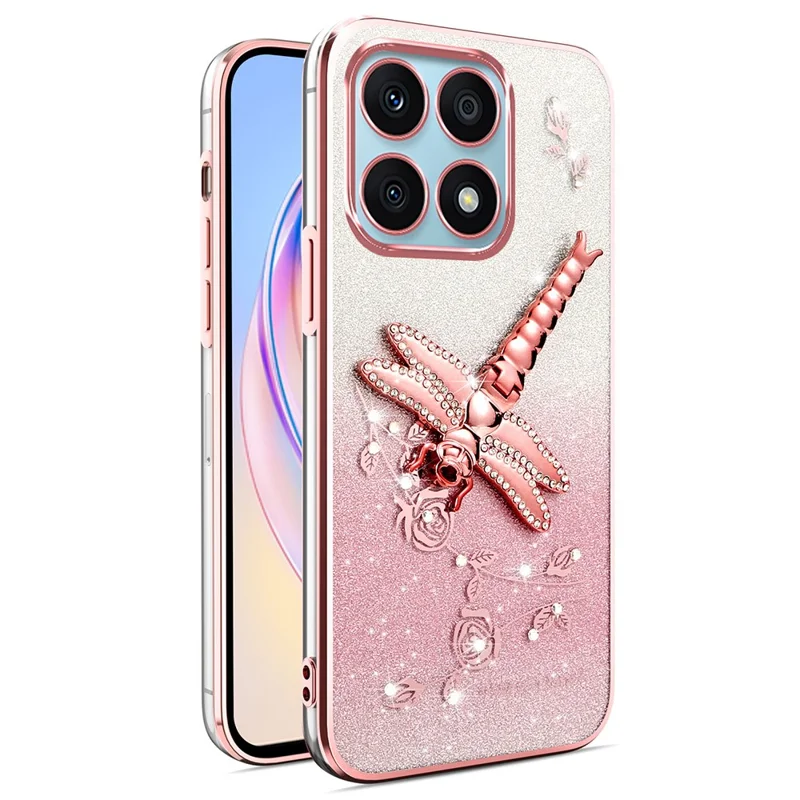 KADEM For Honor X8b 4G Hülle Libelle Ständer TPU Blumen Glitzer Handyhülle - Pink