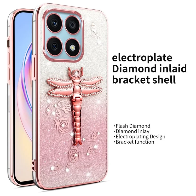 KADEM For Honor X8b 4G Hülle Libelle Ständer TPU Blumen Glitzer Handyhülle - Pink
