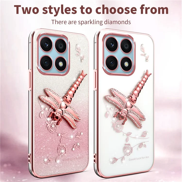 KADEM For Honor X8b 4G Hülle Libelle Ständer TPU Blumen Glitzer Handyhülle - Pink