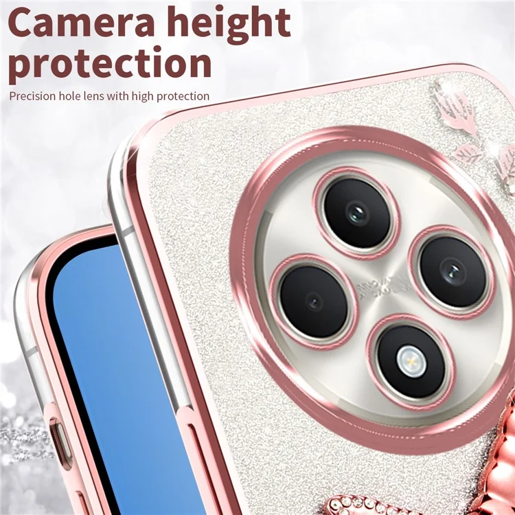 КАДЕМ для Oppo Reno12 F 5G / F27 5G Чехол Dragonfly Kickstand TPU Цветы Блестки Чехол для телефона - Розовый