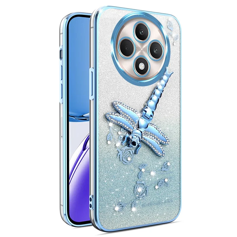KADEM For Oppo Reno12 F 5G / F27 5G Case Dragonfly Kickstand TPU Flowers Glitter Phone Cover - Blue