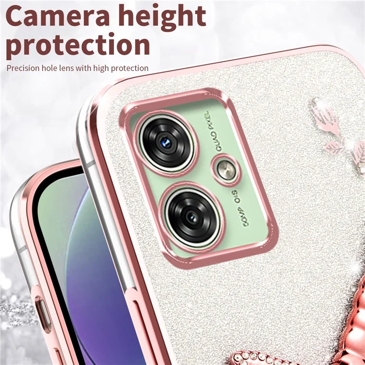 KADEM For Motorola Moto G64 5G / G54 5G Case Dragonfly Kickstand TPU Flowers Glitter Phone Cover - Pink