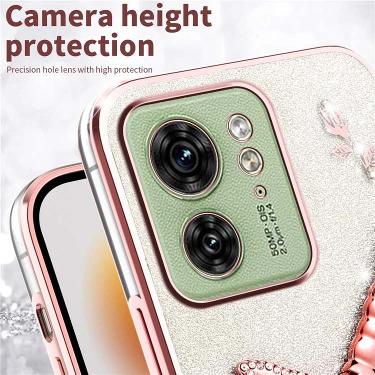 KADEM Capa para Motorola Edge 40 5G Dragonfly Kickstand TPU Flores Glitter Capa de Telefone - Rosa