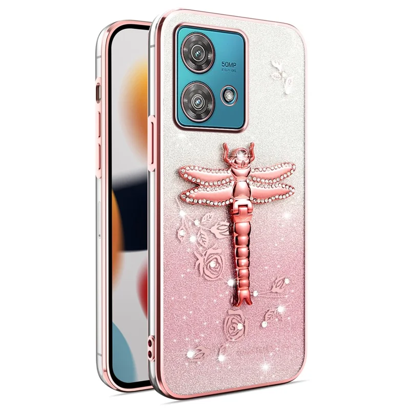 Coque pour Motorola Edge 40 Neo 5G KADEM, avec support pliable, fleurs pailletées en TPU - Rose