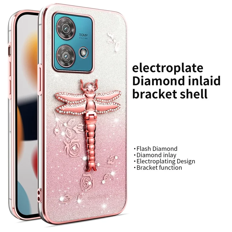 Coque pour Motorola Edge 40 Neo 5G KADEM, avec support pliable, fleurs pailletées en TPU - Rose