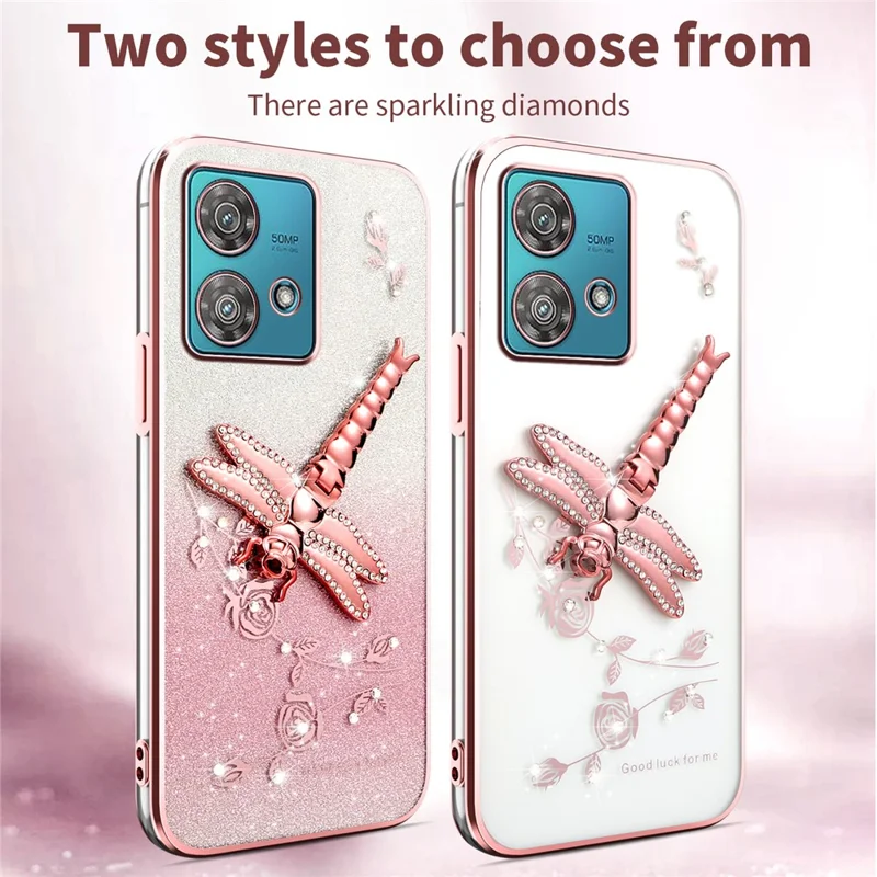 Coque pour Motorola Edge 40 Neo 5G KADEM, avec support pliable, fleurs pailletées en TPU - Rose