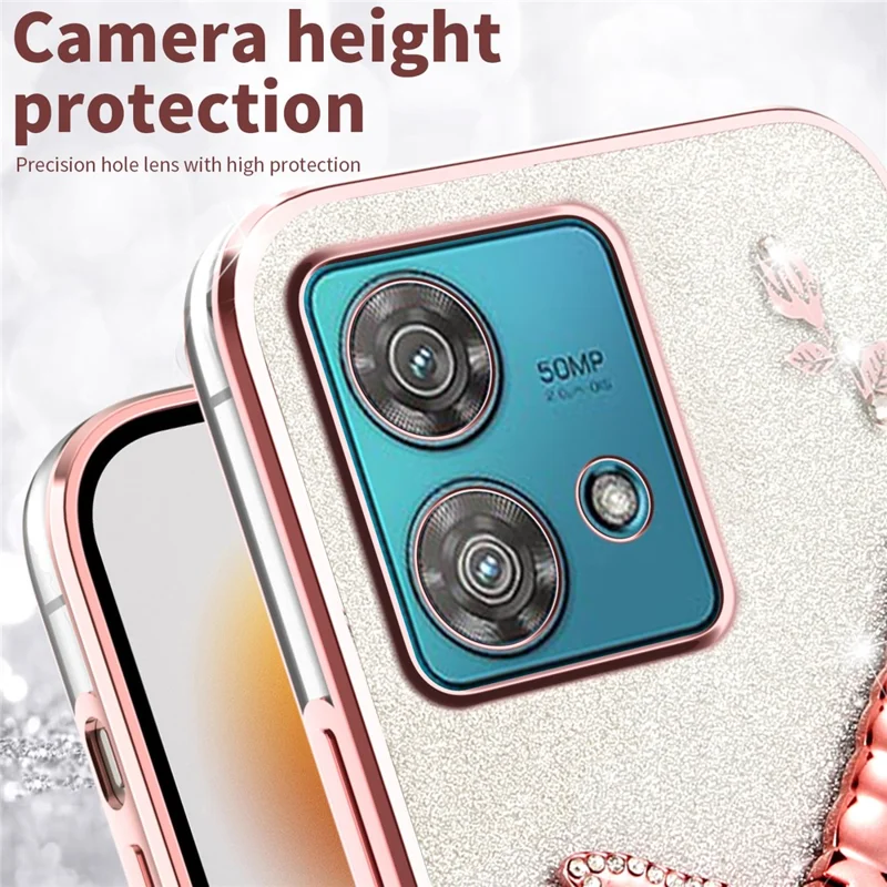 Coque pour Motorola Edge 40 Neo 5G KADEM, avec support pliable, fleurs pailletées en TPU - Rose