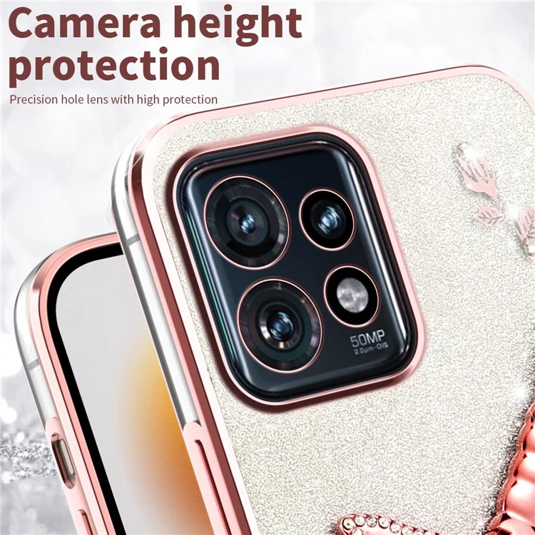 KADEM Per Motorola Edge 40 Pro 5G Custodia Dragonfly Supporto Kickstand TPU Fiori Glitter Cover per telefono - Rosa