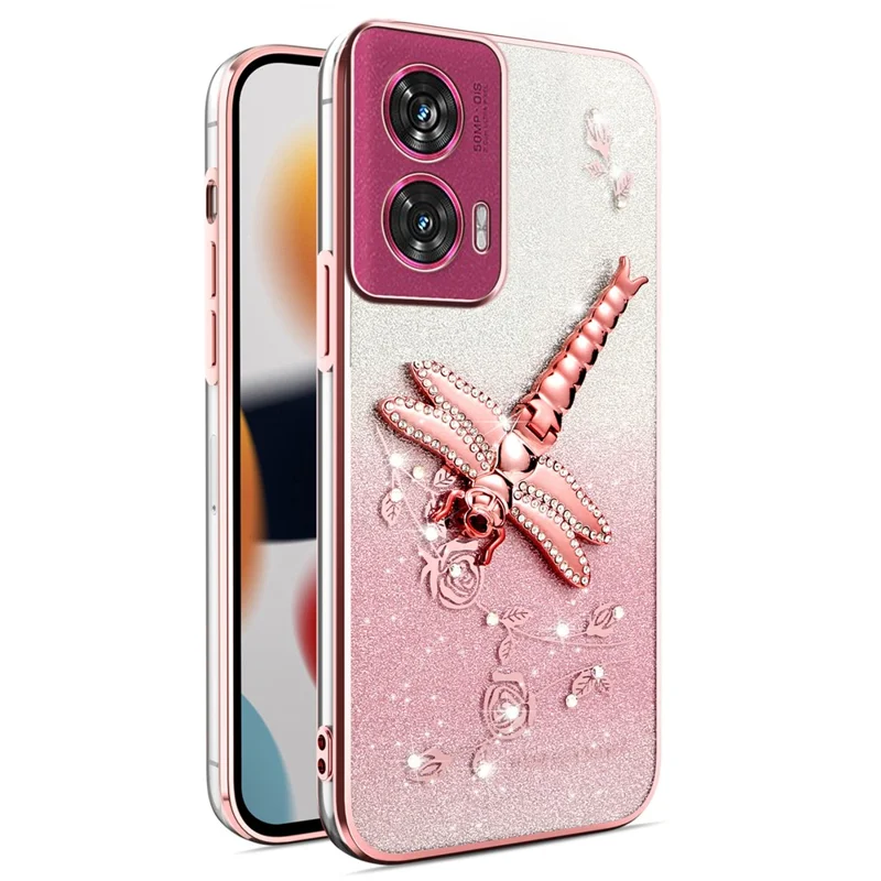 Funda para Motorola Edge 50 Fusion 5G de KADEM, con diseño de libélula, soporte, TPU, flores y purpurina - Rosa