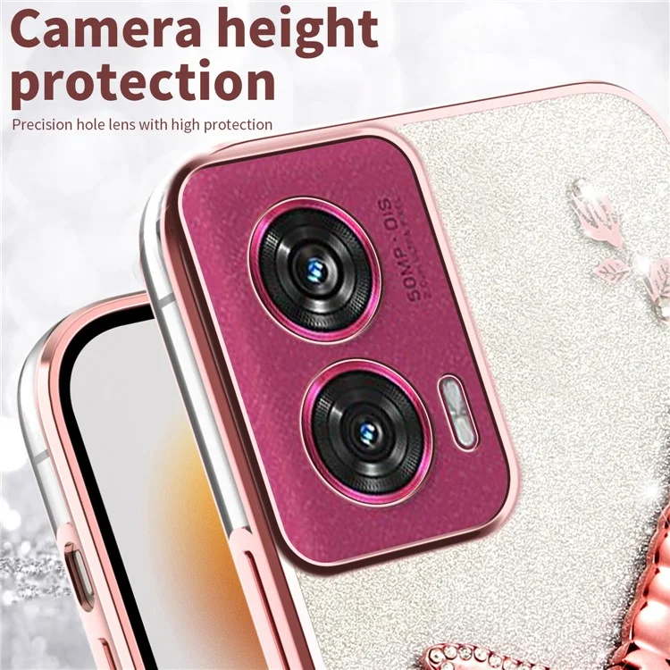 Funda para Motorola Edge 50 Fusion 5G de KADEM, con diseño de libélula, soporte, TPU, flores y purpurina - Rosa