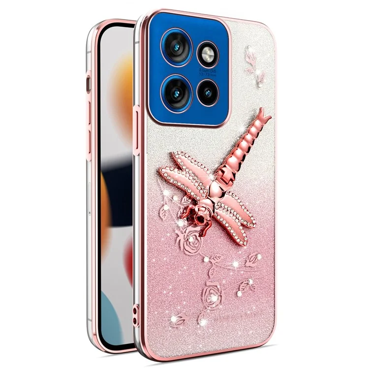 Capa para Motorola Edge 50 Neo 5G da KADEM, com suporte, flores, glitter e TPU - Rosa