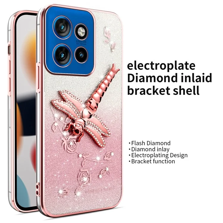 Capa para Motorola Edge 50 Neo 5G da KADEM, com suporte, flores, glitter e TPU - Rosa