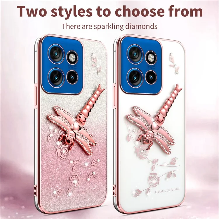 Capa para Motorola Edge 50 Neo 5G da KADEM, com suporte, flores, glitter e TPU - Rosa