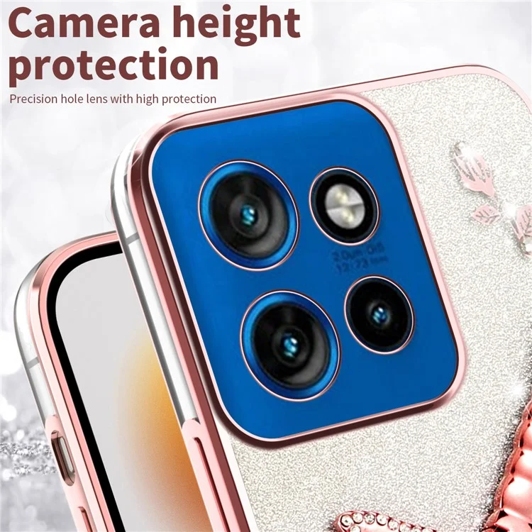 Capa para Motorola Edge 50 Neo 5G da KADEM, com suporte, flores, glitter e TPU - Rosa
