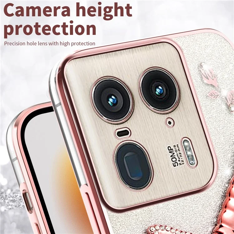 Capa KADEM para Motorola Edge 50 Ultra 5G Dragonfly Kickstand TPU Flores Glitter Phone Cover - Rosa