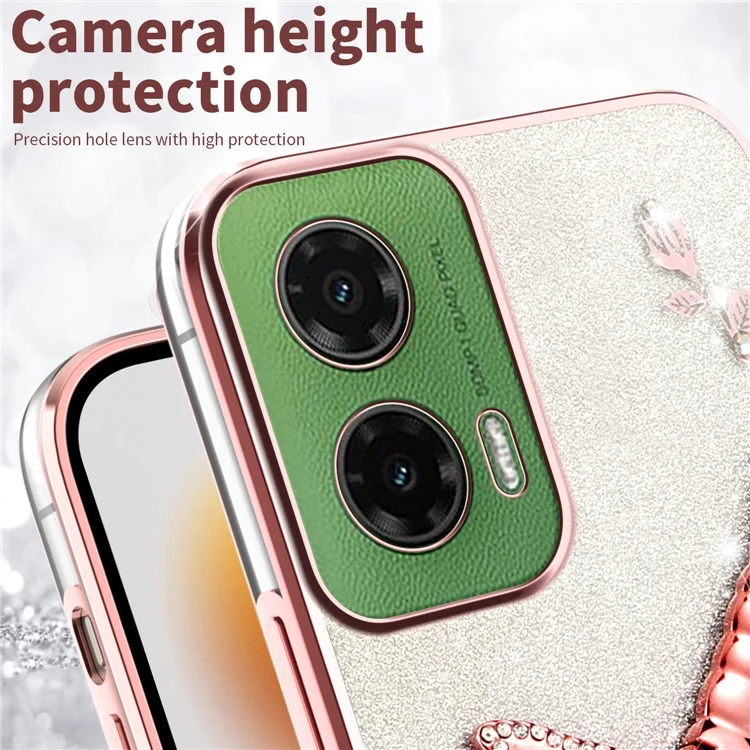 KADEM Funda para Motorola Moto G45 5G / G35 5G / G34 5G Libélula con soporte plegable Cubierta de teléfono TPU con flores y brillo - Rosa