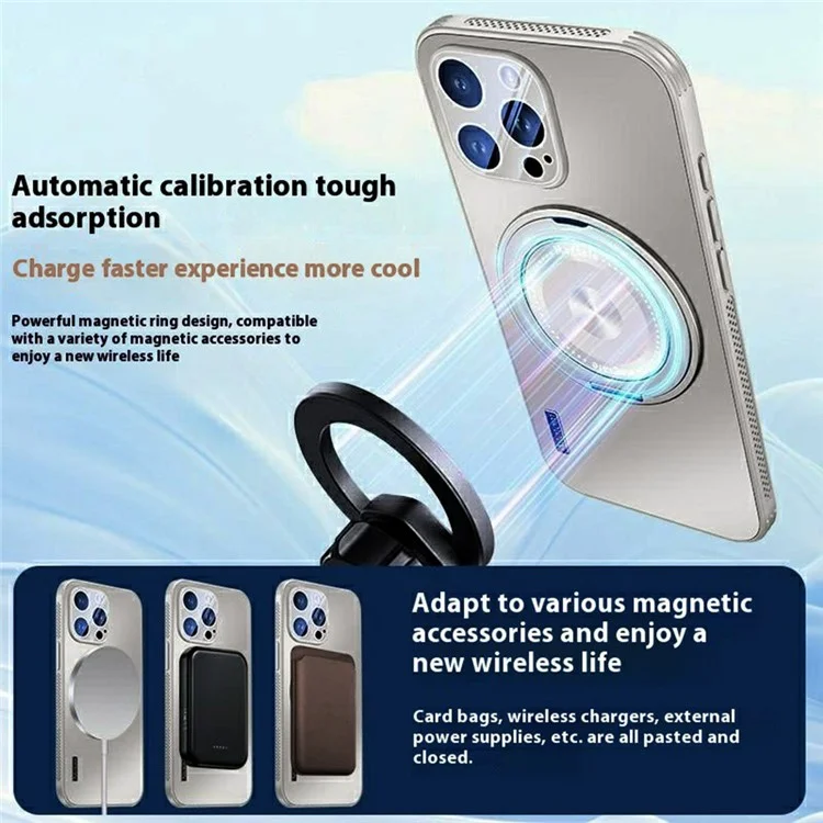 For iPhone 14 Pro Max Case Compatible with MagSafe Kickstand TPU+PC Heat Dissipation Phone Cover - Grey