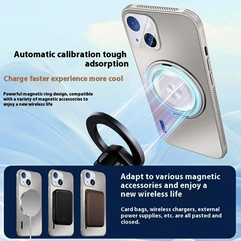 For iPhone 15 Case Compatible with MagSafe Kickstand TPU+PC Heat Dissipation Phone Cover - Grey