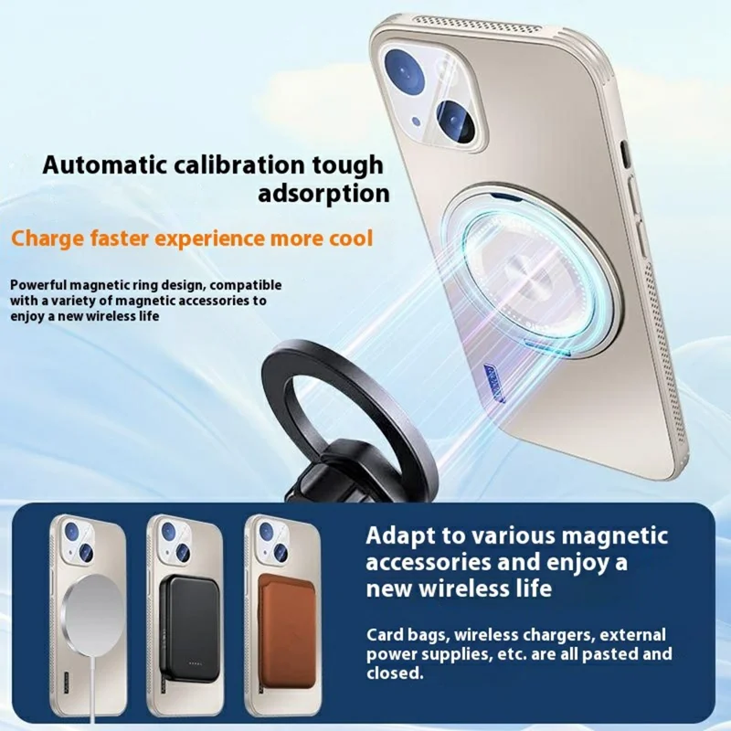 For iPhone 15 Case Compatible with MagSafe Kickstand TPU+PC Heat Dissipation Phone Cover - Blue