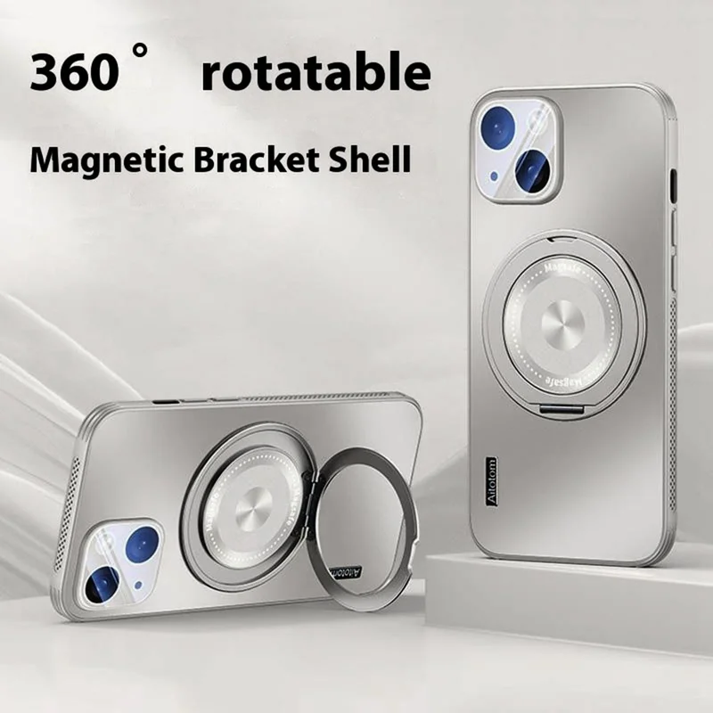 For iPhone 15 Plus Case Compatible with MagSafe Kickstand TPU+PC Heat Dissipation Phone Cover - Grey