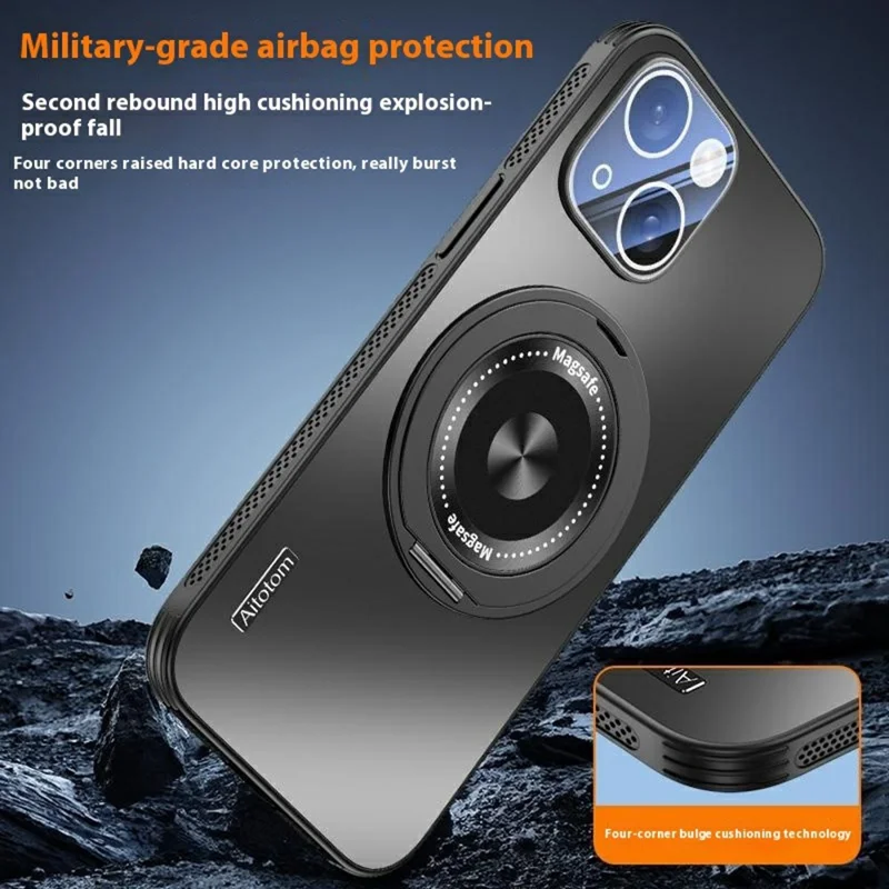 For iPhone 15 Plus Case Compatible with MagSafe Kickstand TPU+PC Heat Dissipation Phone Cover - Grey