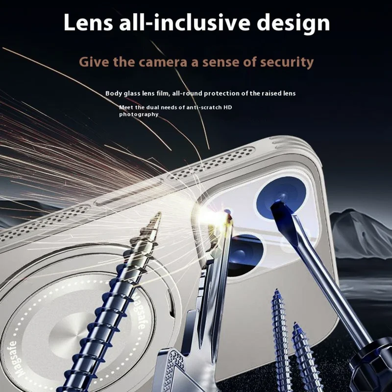 For iPhone 15 Plus Case Compatible with MagSafe Kickstand TPU+PC Heat Dissipation Phone Cover - Grey