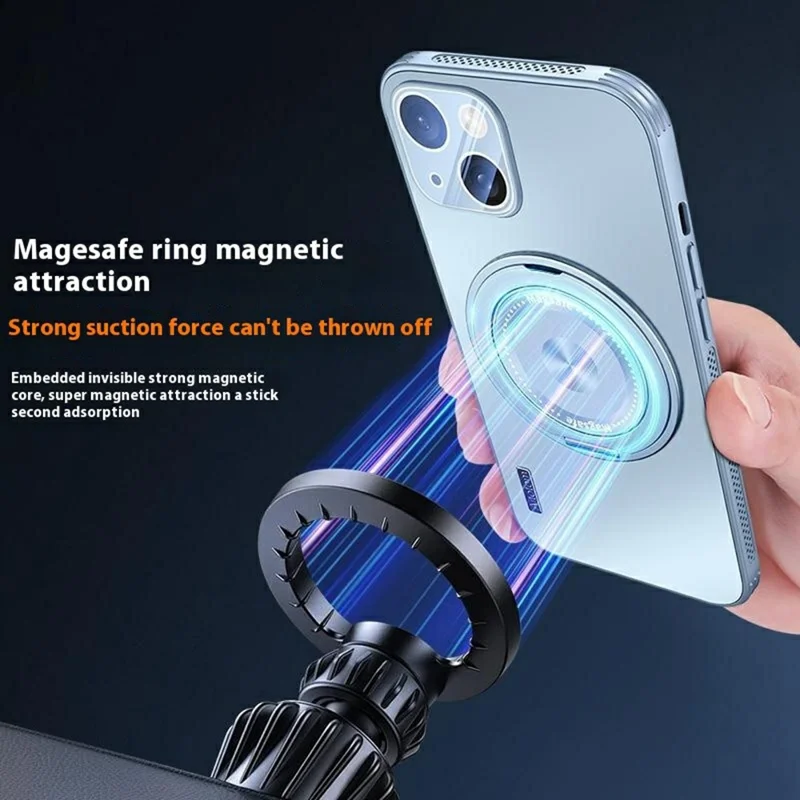 For iPhone 15 Plus Case Compatible with MagSafe Kickstand TPU+PC Heat Dissipation Phone Cover - Grey